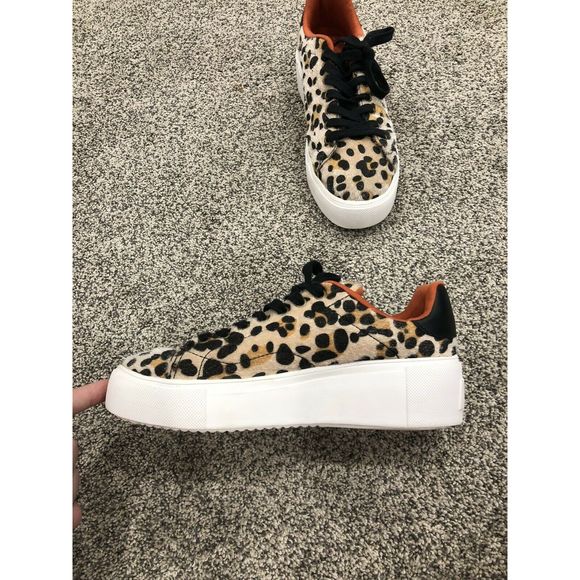 Qupid Leopard Shoes Suede 6.5 Sparkly Fur Chunky - Picture 2 of 6